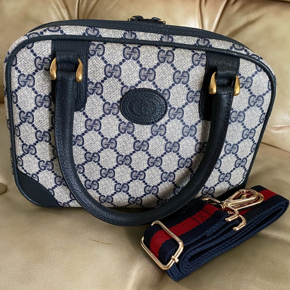 COA Gucci Vintage Mini Satchel GG Monogram Authentic Top Handle - Picture 3 of 15